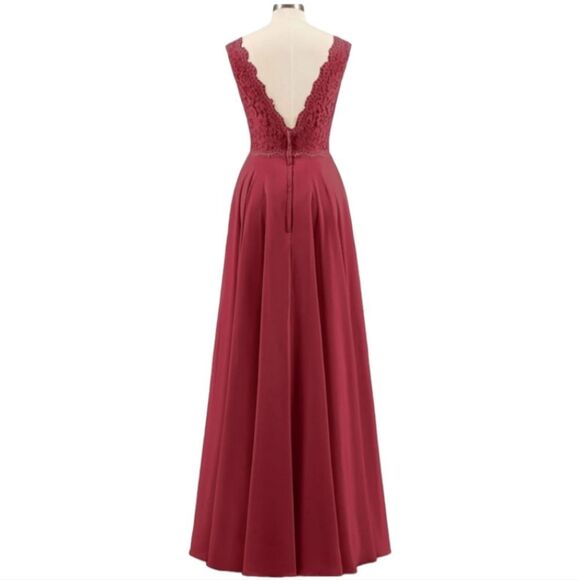 Babaroni NWT Tabitha Lace Bodice‎ Chiffon Skirt Long Dress-Burgundy Size 8 - Picture 6 of 7